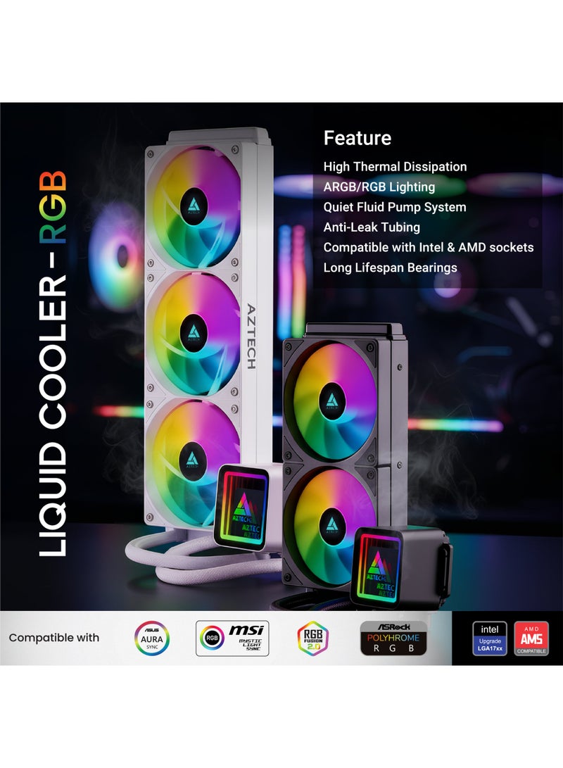 AZTECH 622 240mm AIO Liquid CPU Cooler Dual PWM ARGB Fans Infinite Mirror Pump Copper Base 260W TDP High Performance Water Cooling for Gaming PC Intel LGA1700 AMD AM5 AM4 - Image 3