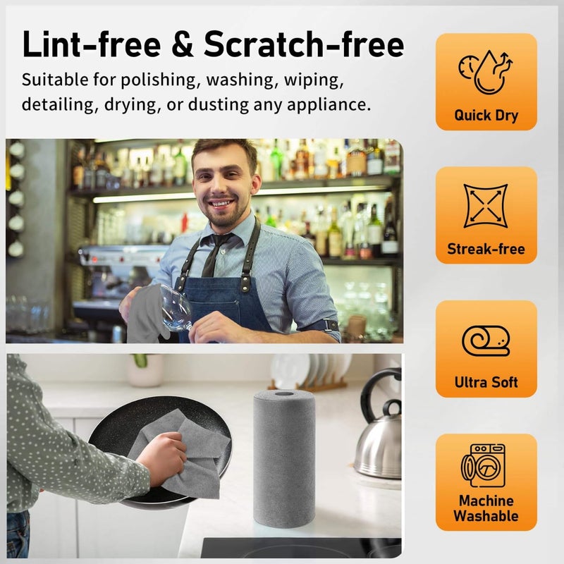 Linear لفة قماش تنظيف ميكروفايبر | لفة مناشف مطبخ | مناشف تنظيف - أقمشة قابلة لإعادة الاستخدام والغسل (20- عبوة) 25 × 26 سم (2، رمادي، متوسط) - Image 5