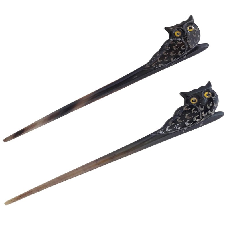 Marycrafts Owl Horn Hair Stick Hairstick Hair Pin Hairpin Hair Accessories Handmade Set 2Pcs Black