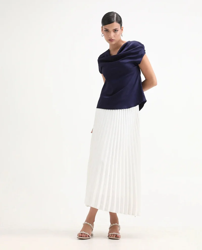 Rareism Women's Satin Cap Sleeve Top With Cowl Neck