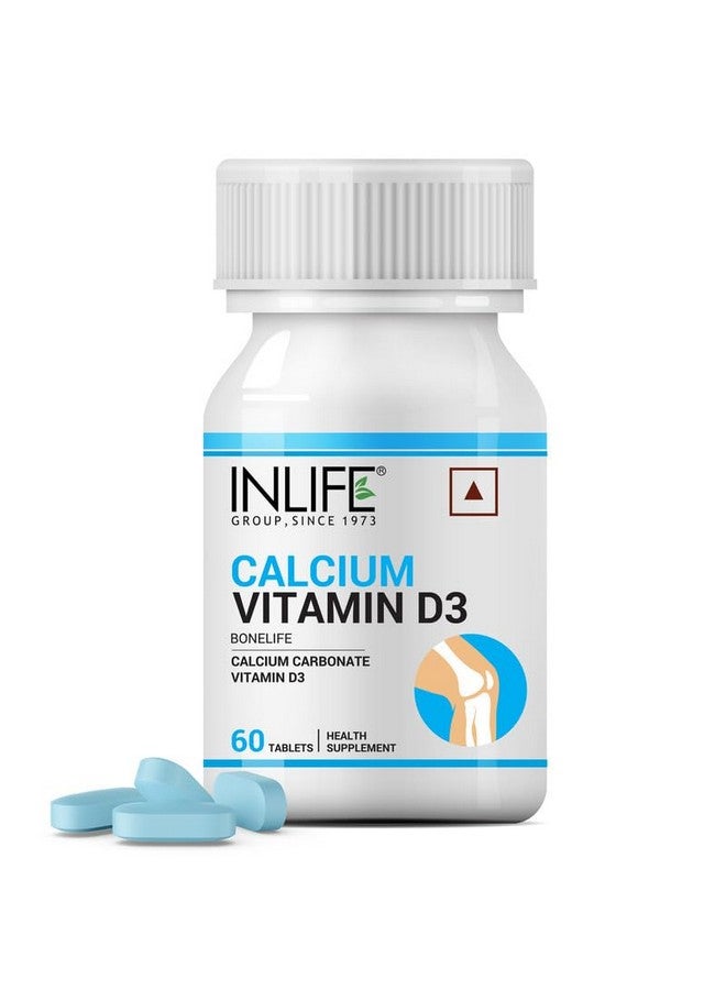 INLIFE Calcium and Vitamin D3 Tablets for Men Women | Calcium Carbonate Supplement for Bone and Joint Support - 60 Tablets (Pack of 1) - Image 1