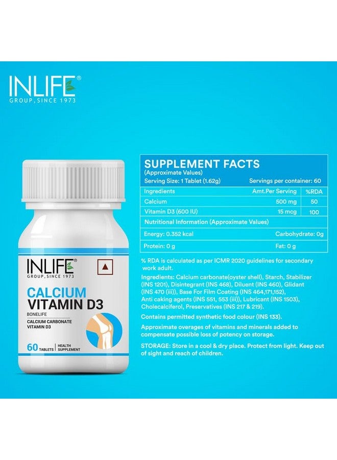 INLIFE Calcium and Vitamin D3 Tablets for Men Women | Calcium Carbonate Supplement for Bone and Joint Support - 60 Tablets (Pack of 1) - Image 2