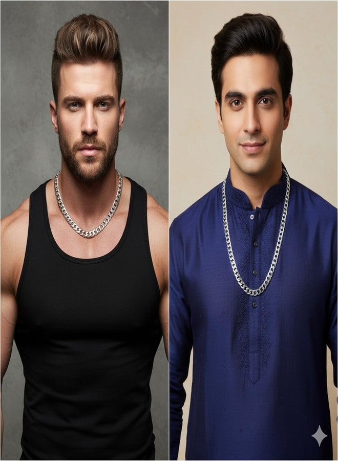 Memoir Stainless Steel Silver-Plated Heavy Cuban Link Chain Necklace for Men – 22 Inch, 10 mm Broad, 111 g – Macho Rockstar Look, Wedding & Engagement Jewelry (NKSV1186) - Image 3