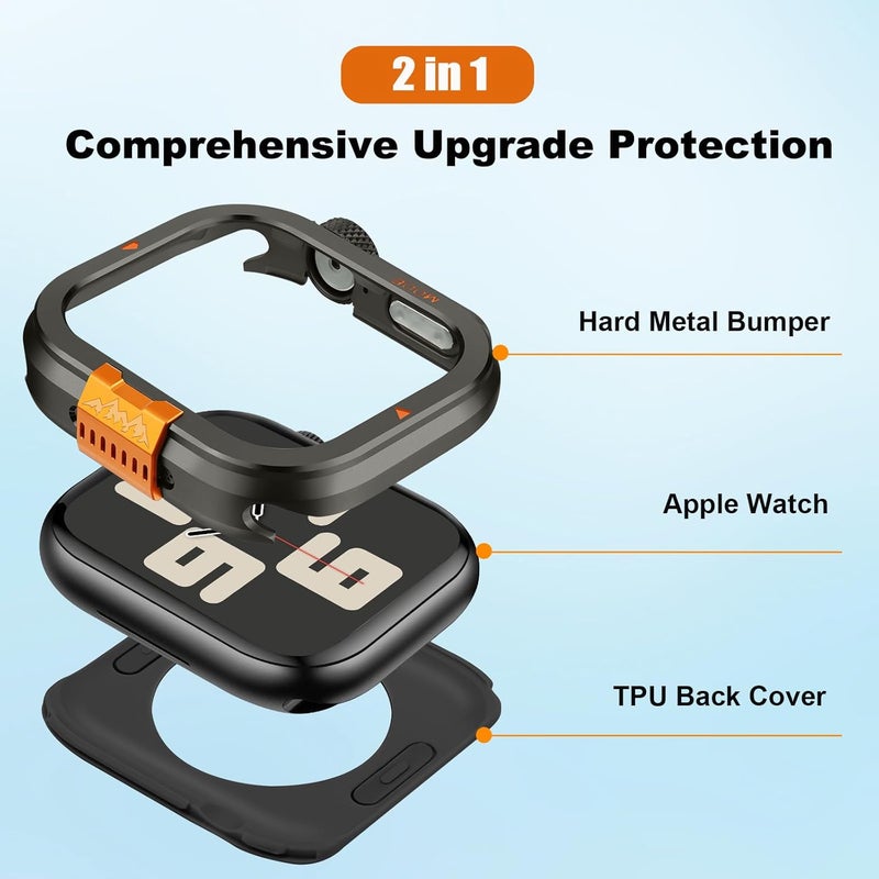 Suphart Metal Bumper Cover Compatible with Apple Watch Series 6/5/4/SE Case, [Turn 44mm into Ultra Look] Rugged Shockproof Protector with Back Frame for iWatch 44mm, Graphite - Image 2