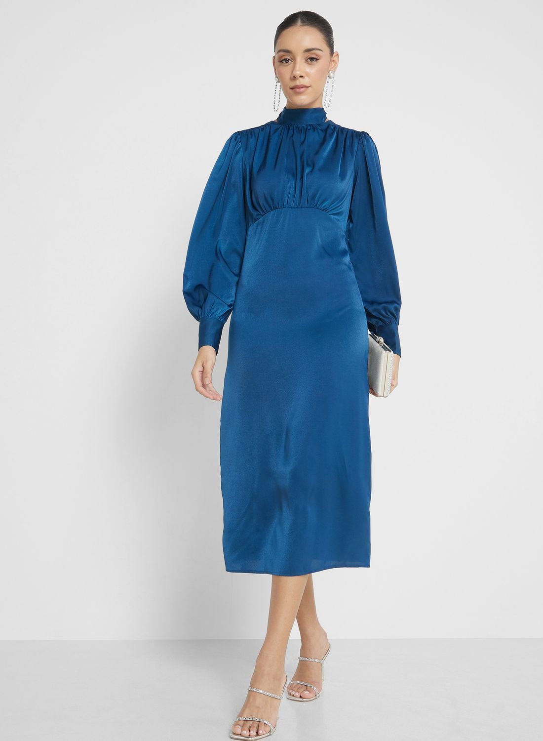 ELLA Tie Neck Ruffle Hem Midi Dress for Women | Best Price