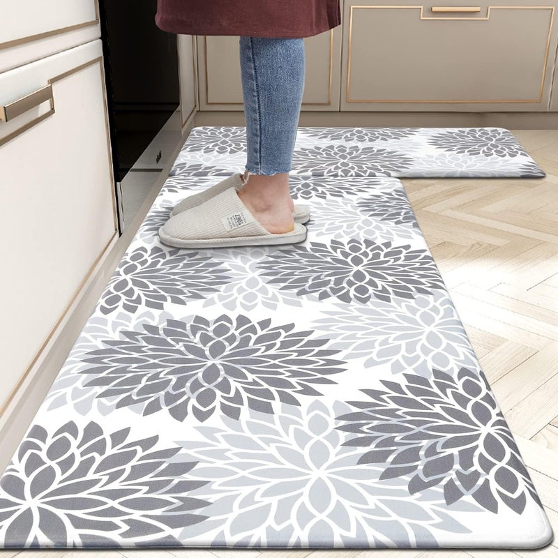 HEBE Anti Fatigue Kitchen Rug Sets 2 Piece Non Slip Kitchen Mats for Floor Cushioned Kitchen Rugs and Mats Waterproof Comfort Standing Mat Runner for Kitchen,Home Office,Sink,Laundry - Image 1