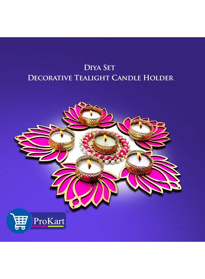 ProKart Premium Pink Lotus Wooden Chudi Diya Rangoli with Moti Beads Centre Diya | Decoration for Diwali, Dashera, Rangoli, Pooja, Decorations, Festival, Wedding Decorations (Pink, Pack of 6) - Image 5