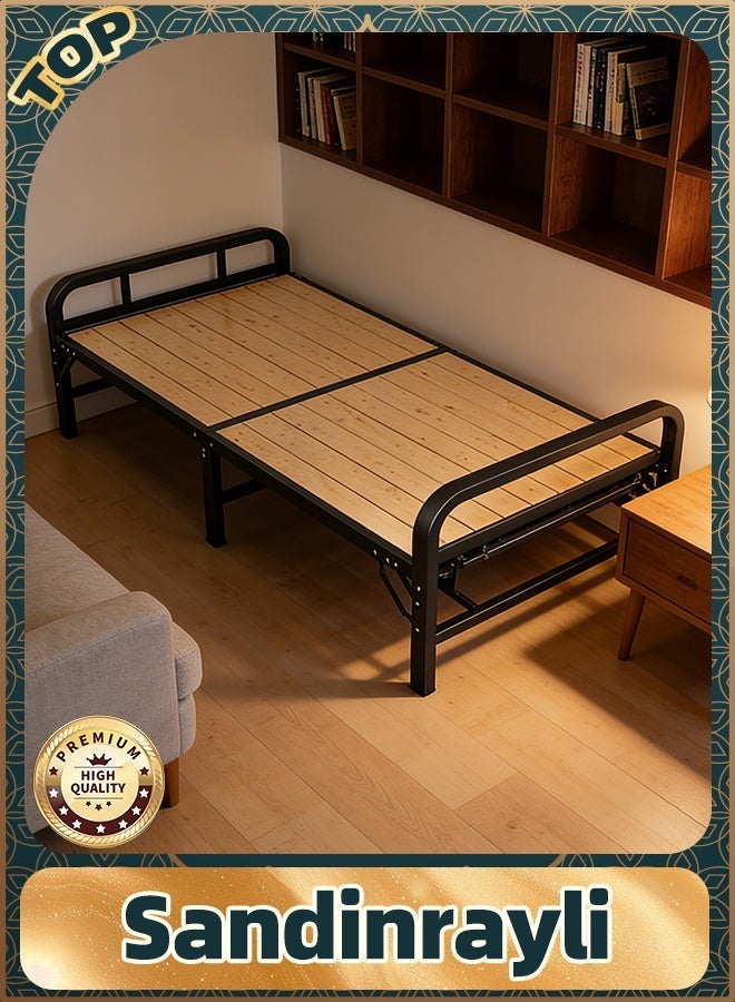Sandinrayli Portable Folding Adult Bed,Adult Folding Bed, Wooden Slats Support, Frame Bed, Folding Bed Cot, Mattress Foundation, Noise Free, Portable&Lightweight, Sturdy Steel Frame - Image 1