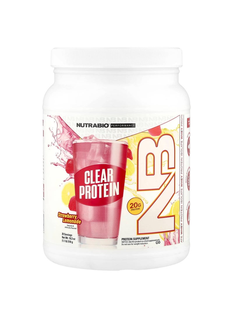 NutraBio Clear Protein Powder, Whey Protein Isolate, Strawberry Lemonade, 1.2 lb (518 g)