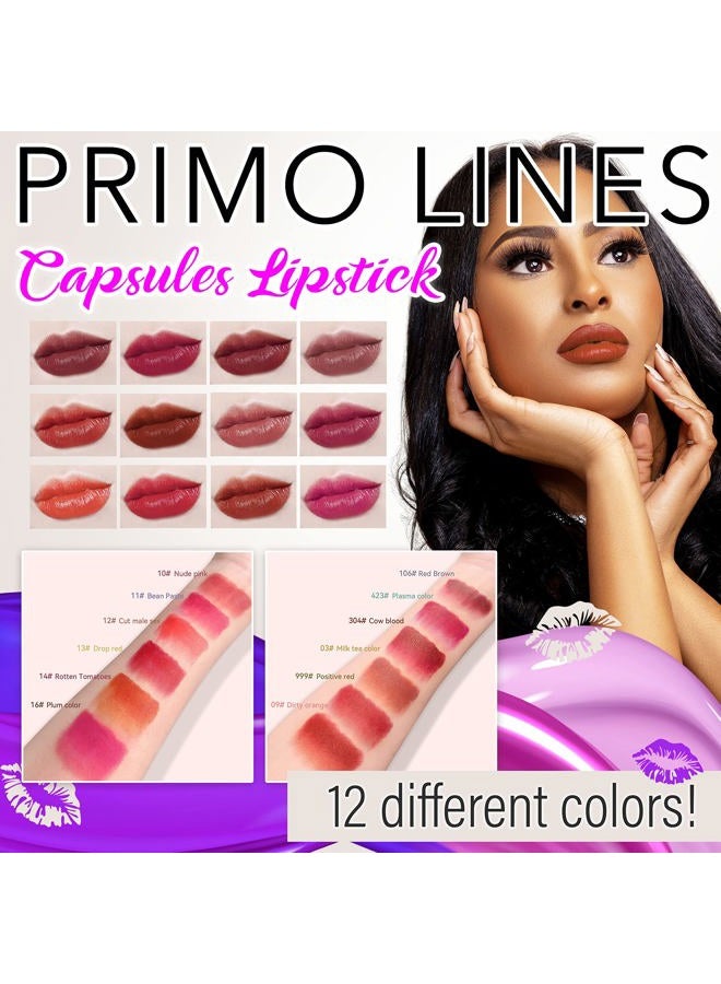 Primo Lines 12 Pill Lipstick with 1 Cute Mini Red Leather Bag Key-chain Pouch - Mini Lipstick Velvet Matte, Smooth and Moisturizing Pill Lipsticks, Long-Lasting, Portable and Charming Look All Day Long - Image 2