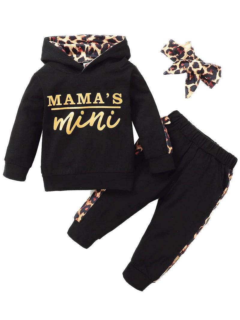 Yvowming Newborn Baby Girl Clothes Outfits Infant Hoodie Sweatshirt Pants Headband Toddler Girl Clothing Set (Newborn, Black) - Image 1