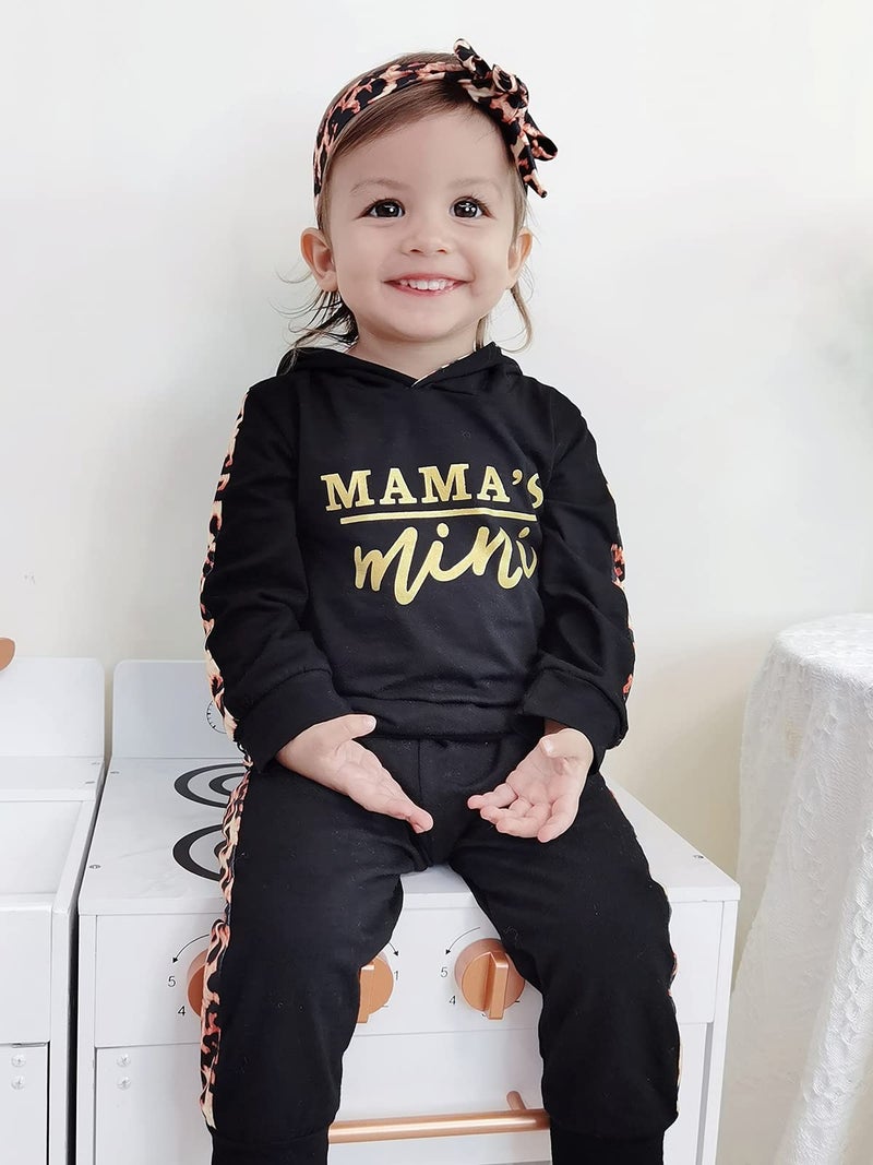 Yvowming Newborn Baby Girl Clothes Outfits Infant Hoodie Sweatshirt Pants Headband Toddler Girl Clothing Set (Newborn, Black) - Image 2