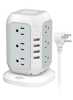 Power Strip Tower with USB Ports-AiJoy Surge Protector with 12 AC Outlet and 4 USB Ports, 10 Feet Extension Cord, USB Charging Station with Overload Protection, Office Desk Supplies, Dorm Essentials