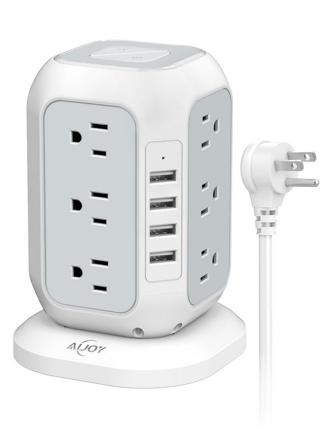 AiJoy - Power Strip Tower with USB Ports-AiJoy Surge Protector with 12 AC Outlet and 4 USB Ports, 10 Feet Extension Cord, USB Charging Station with Overload Protection, Office Desk Supplies, Dorm Essentials - Image 1