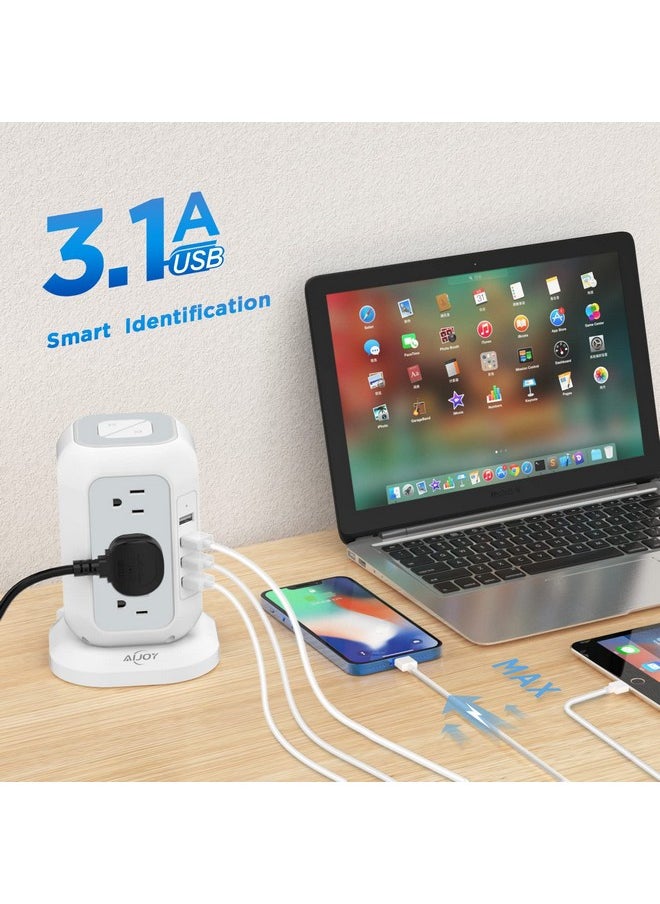 AiJoy - Power Strip Tower with USB Ports-AiJoy Surge Protector with 12 AC Outlet and 4 USB Ports, 10 Feet Extension Cord, USB Charging Station with Overload Protection, Office Desk Supplies, Dorm Essentials - Image 1