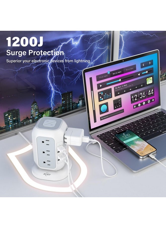 AiJoy - Power Strip Tower with USB Ports-AiJoy Surge Protector with 12 AC Outlet and 4 USB Ports, 10 Feet Extension Cord, USB Charging Station with Overload Protection, Office Desk Supplies, Dorm Essentials - Image 1
