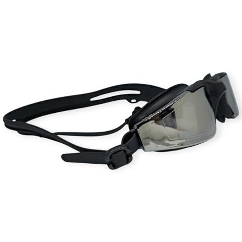 Protoner Swimming Goggles with UV Protection, Anti-Fog, Reflective Lenses, Built-in Earplugs (Black) - Image 1