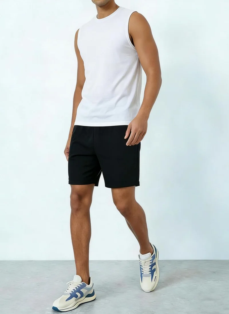 Take Two Men White Solid Round Neck Tank and Shorts Co-Ords