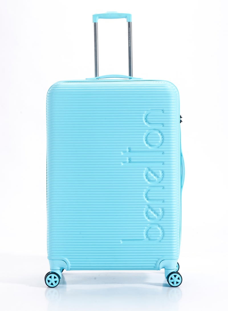 UNITED COLORS OF BENETTON BNTA-204 28Inch-Checked Luggage with TSA Lock| Material- Acrylonitrile Butadiene Styrene| Adjustable Trolley Handle | Smooth Dual Wheels 360degree rotate| Light Blue - Image 1