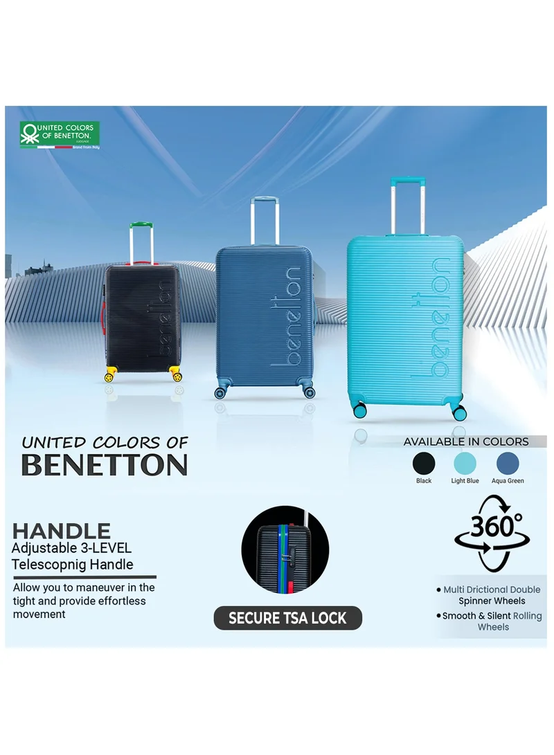 UNITED COLORS OF BENETTON BNTA-204 28Inch- Checked Luggage with TSA Lock| Material- Acrylonitrile Butadiene Styrene| Adjustable Trolley Handle | Smooth Dual Wheels 360degree rotate| Light Blue