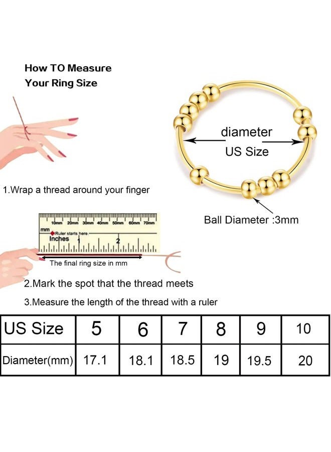 SERYNOW Gold Silver Fidget Ring Anxiety Rings for Women, Anxiety Relief Rings Size 5-10 Beads Fidget Spinner Anxiety Ring for Men, 10, Stainless Steel, no have - Image 3