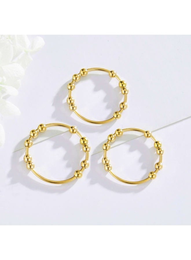 SERYNOW Gold Silver Fidget Ring Anxiety Rings for Women, Anxiety Relief Rings Size 5-10 Beads Fidget Spinner Anxiety Ring for Men, 10, Stainless Steel, no have - Image 4