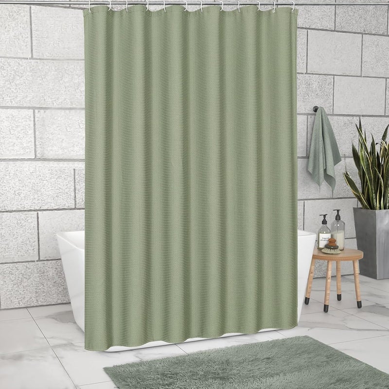 MitoVilla Extra Long Shower Curtain 72 x 84, Sage Green Waffle Fabric 84 inch Shower Curtain Liner, Farmhouse XL Shower Curtains for Bathroom Decor, Luxury Weighted Shower Curtain 84 inch - Image 3