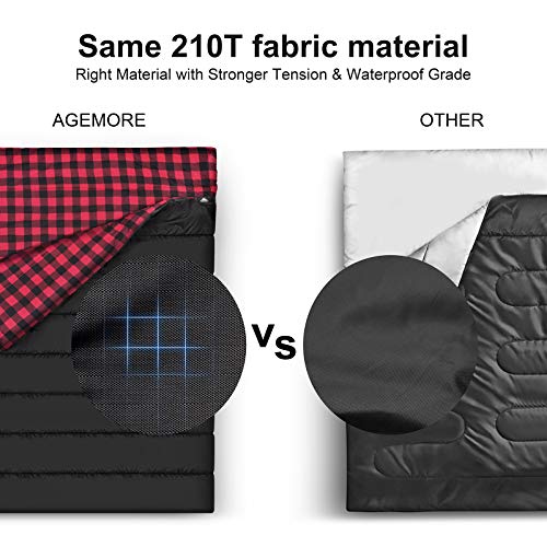 AGEMORE Cotton Flannel Double Sleeping Bag for Camping, Backpacking Or Hiking. Queen Size 2 Person Waterproof Sleeping Bag for Adults Or Teens. Lightweight with Compression Sack - Image 4