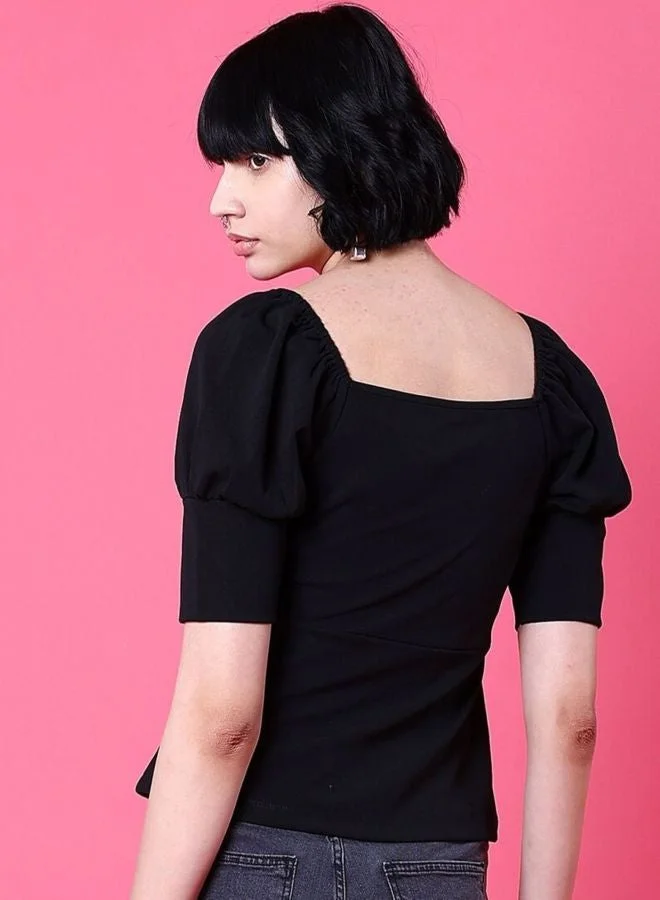 Freehand  Women Regular Fit Solid Sweetheart Neck Short Sleeve Fitted Wrap Top  | Best Price UAE