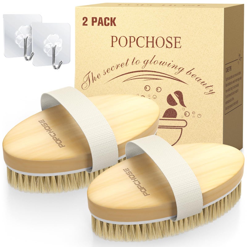 POPCHOSE Dry Brushing Body Brush, Natural Bristle Dry Skin Exfoliating Brush Body Scrub for Flawless Skin, Cellulite Treatment, Lymphatic Drainage and Blood Circulation Improvement - Image 1