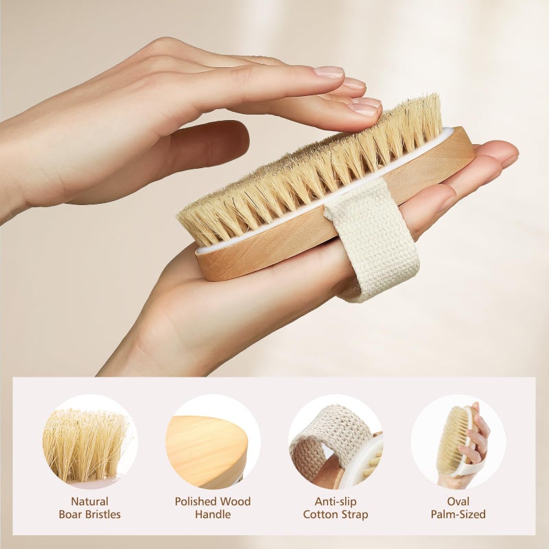 POPCHOSE Dry Brushing Body Brush, Natural Bristle Dry Skin Exfoliating Brush Body Scrub for Flawless Skin, Cellulite Treatment, Lymphatic Drainage and Blood Circulation Improvement - Image 2
