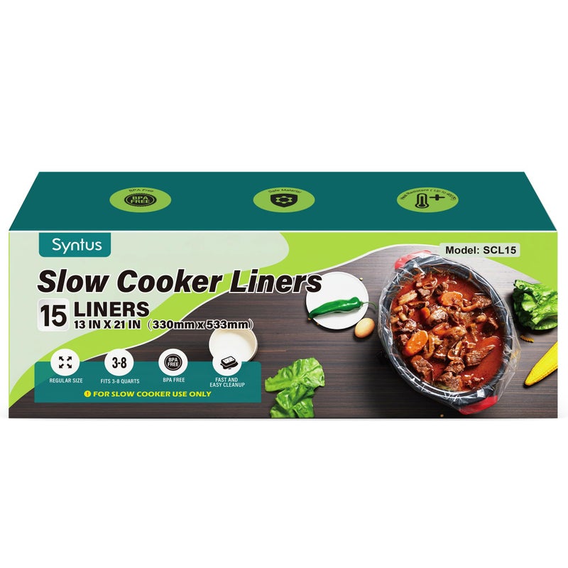Syntus Syntus Slow Cooker Liners 15 Count Cooking Bags Large Size Disposable Pot Liners Plastic Bags Fit 3QT to 8QT for Slow Cooker Cooking Trays 13x 21 15 Liners 