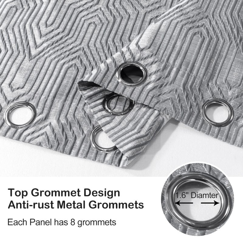 Drapexpert Light Grey and Silvery 100% Blackout Jacquard Geometric Pattern Curtains,52 Inch Wide 96 Inches Length 2 Panels, Thermal Insulated Noise Reducing Anti-Rust Grommet Drapes for Bedroom Living Room - Image 5