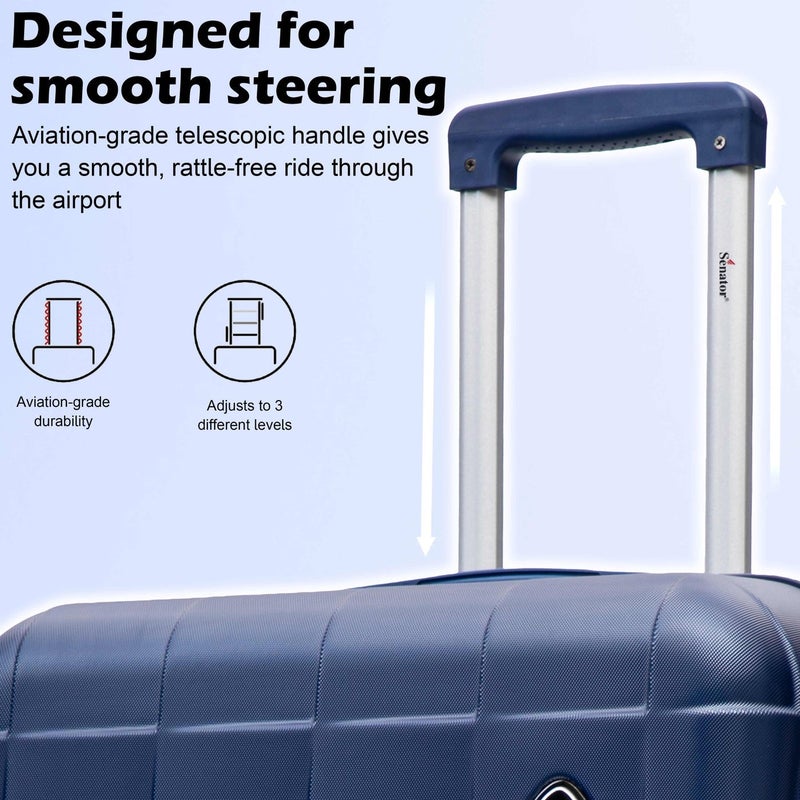 SENATOR Hard Case Travel Bag Trolley Luggage Set of 3 ABS Lightweight Suitcase with 4 Spinner Wheels, A207, Navy Blue - Image 4