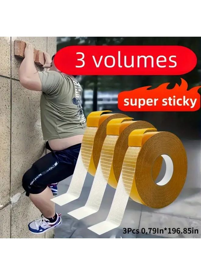 شريط قماش ثنائي الجانب ثقيل 3 حزم 0.79 بوصة × 196.85 بوصة لاصق شفاف عالي اللزوجة - Image 1