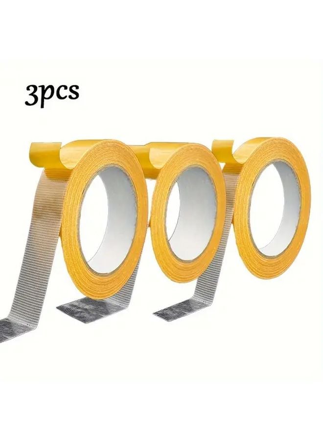 شريط قماش ثنائي الجانب ثقيل 3 حزم 0.79 بوصة × 196.85 بوصة لاصق شفاف عالي اللزوجة - Image 2