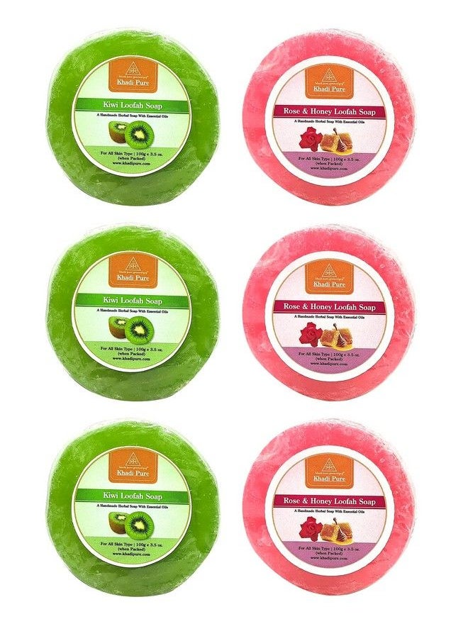 Khadi Pure Kiwi & Rose Honey Loofah Soap 100 G (Pack Of 6)  - Image 2