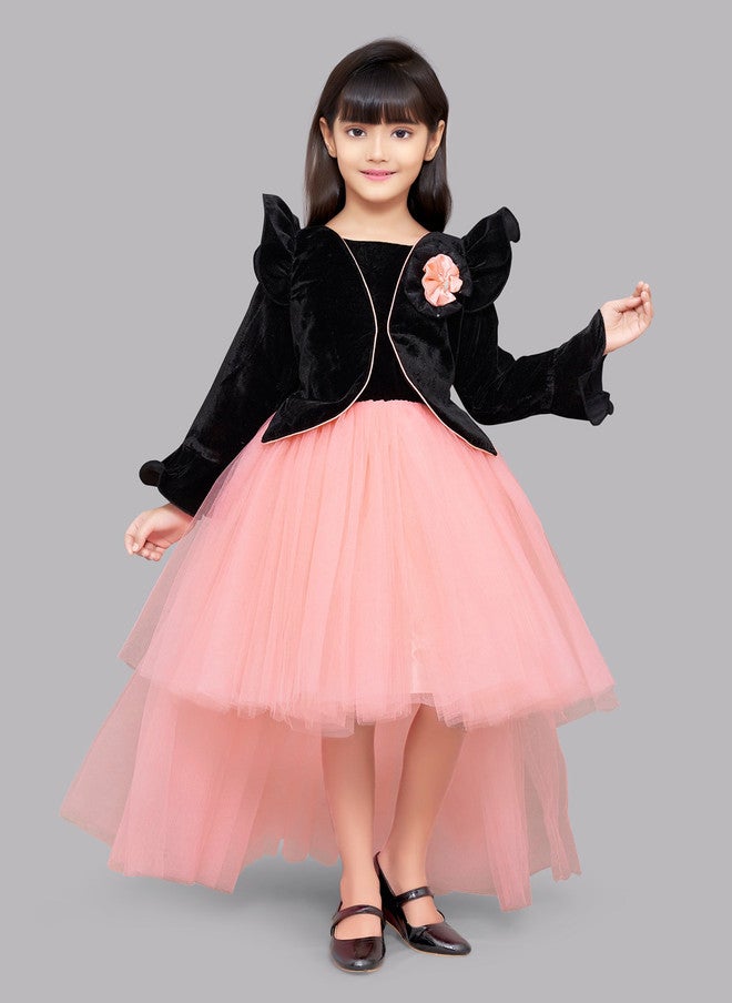 PinkChick Black Velvet Maxi Dress For Girls - Image 1