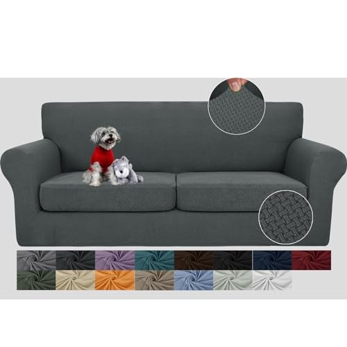 JIVINER 3 Pieces Couch Covers for 2 Cushion Couch Stretch Sofa Cover with 2 Extra Large Seat Cushion Covers Thick Fitted Loveseat Sofa Slipcovers for Living Room (XL Loveseat, Dark Gray) - Image 1