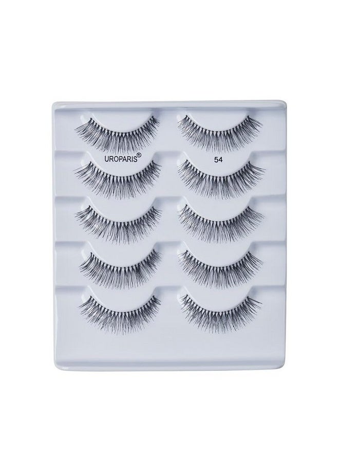 UROPARIS - 54 Eyelashes For Women - Pack Of 5 Tapered Handmade Eye Lashes | Lightweight False Lashes With Premium Virgin Hair | Invisible Band | For Glam Look & Enhance Beauty (Black) - 5 Pair - Image 1