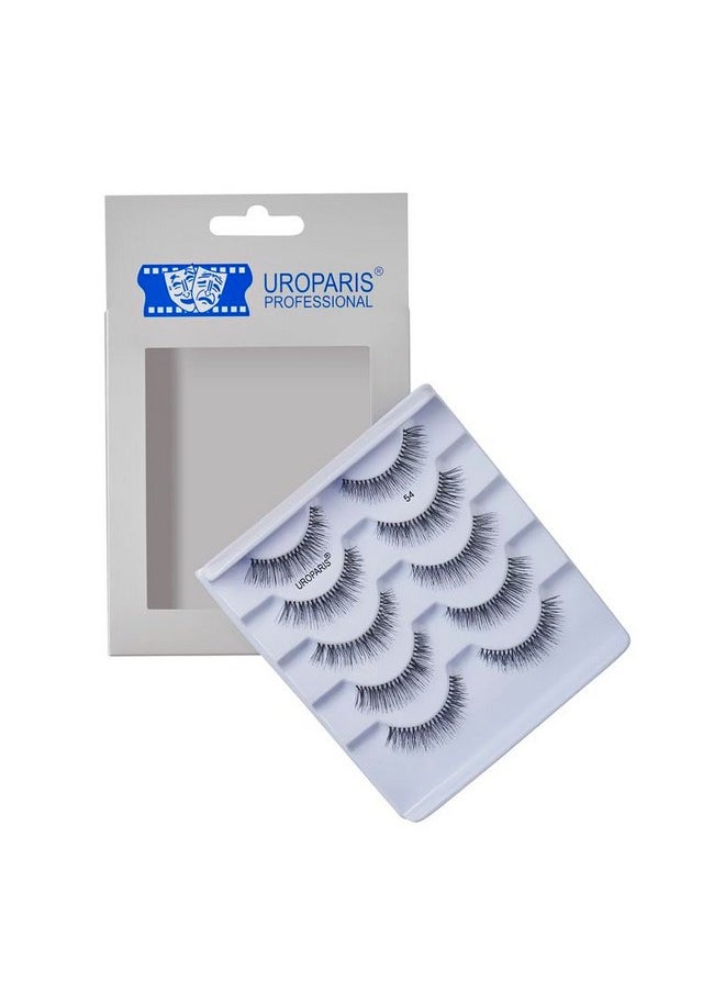 UROPARIS - 54 Eyelashes For Women - Pack Of 5 Tapered Handmade Eye Lashes | Lightweight False Lashes With Premium Virgin Hair | Invisible Band | For Glam Look & Enhance Beauty (Black) - 5 Pair - Image 1