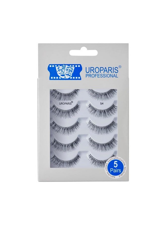 UROPARIS - 54 Eyelashes For Women - Pack Of 5 Tapered Handmade Eye Lashes | Lightweight False Lashes With Premium Virgin Hair | Invisible Band | For Glam Look & Enhance Beauty (Black) - 5 Pair - Image 1