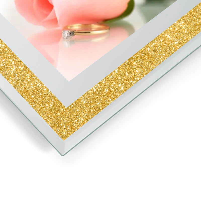HIKWADERY 4x6 Picture Frames Gold - Set of 2  Sparkle Real Glass Photo Frame 4 by 6 with Silver Mirrored Edge  for Tabletop Display (4 x 6  Glitter Gold) - Image 2