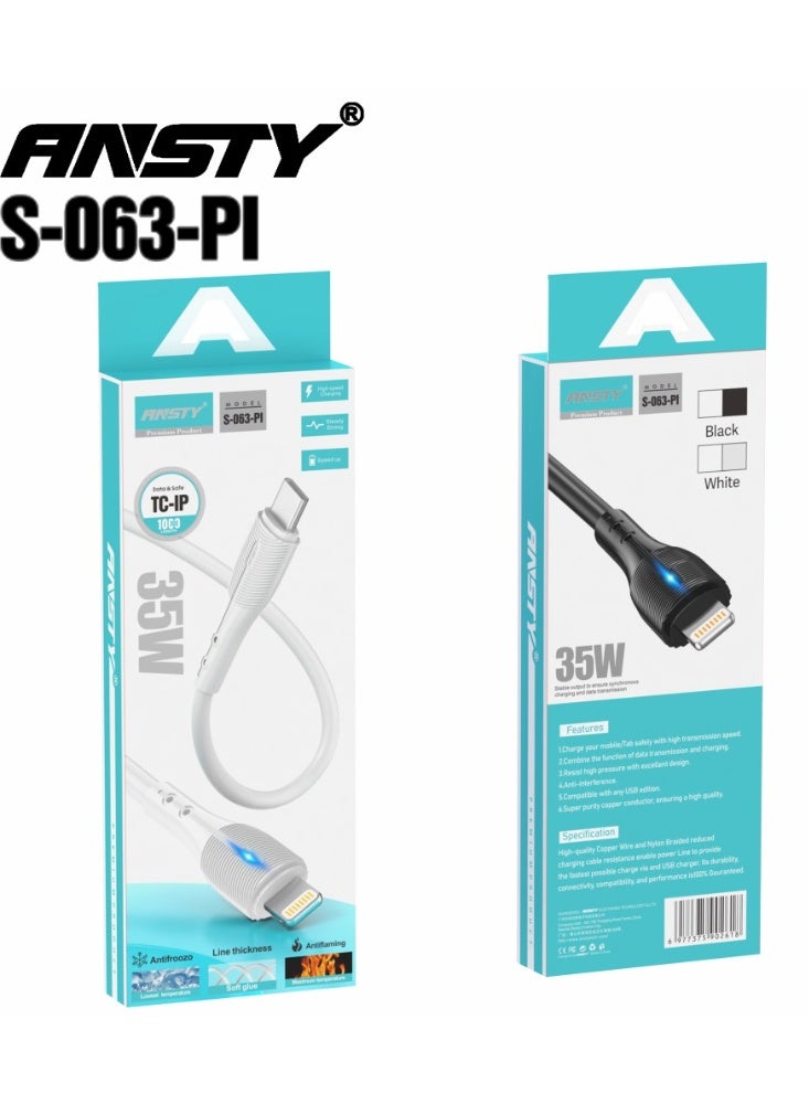 ANSTY S-063-PI Silicone Lightning Cable - 35W Fast Charge (PD), Soft Touch & Tangle-Free, Reinforced Durable Design - Image 2