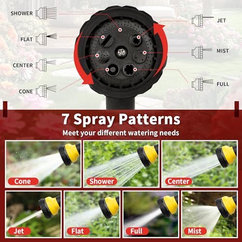 NEXCOVER Garden Hose Nozzle Sprayer - 7 Adjustable Watering Patterns Nozzle for Water Hose, Non-Slip Garden Spray Nozzle for Car Washing, Watering Plants, Pets Showering, Lawns Cleaning, Yellow - Image 4