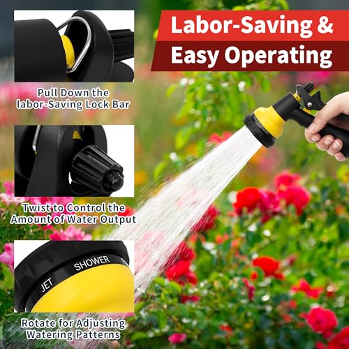 NEXCOVER Garden Hose Nozzle Sprayer - 7 Adjustable Watering Patterns Nozzle for Water Hose, Non-Slip Garden Spray Nozzle for Car Washing, Watering Plants, Pets Showering, Lawns Cleaning, Yellow - Image 3