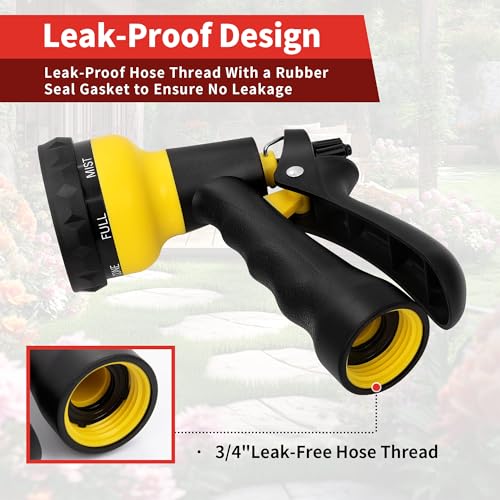 NEXCOVER Garden Hose Nozzle Sprayer - 7 Adjustable Watering Patterns Nozzle for Water Hose, Non-Slip Garden Spray Nozzle for Car Washing, Watering Plants, Pets Showering, Lawns Cleaning, Yellow - Image 5