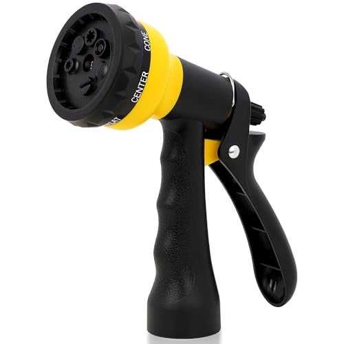 NEXCOVER Garden Hose Nozzle Sprayer - 7 Adjustable Watering Patterns Nozzle for Water Hose, Non-Slip Garden Spray Nozzle for Car Washing, Watering Plants, Pets Showering, Lawns Cleaning, Yellow - Image 1