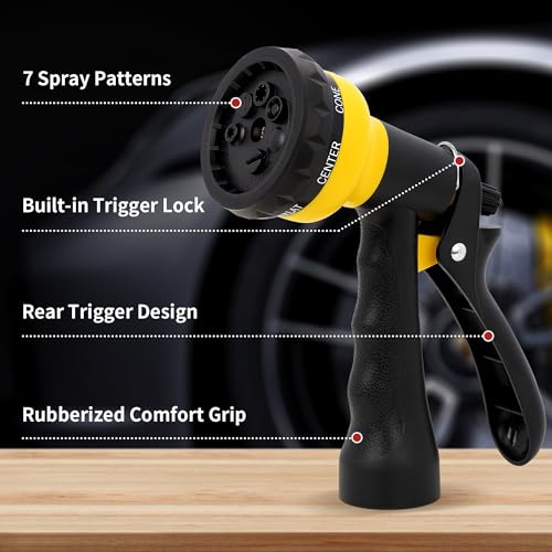 NEXCOVER Garden Hose Nozzle Sprayer - 7 Adjustable Watering Patterns Nozzle for Water Hose, Non-Slip Garden Spray Nozzle for Car Washing, Watering Plants, Pets Showering, Lawns Cleaning, Yellow - Image 2