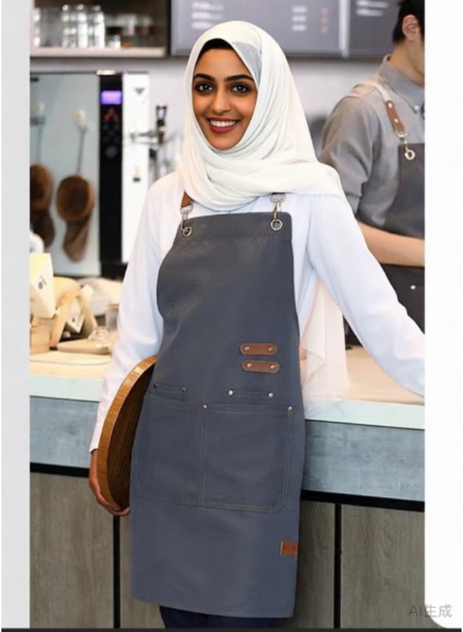 R Z C X مريلة ظهر متقاطعة بأحزمة قابلة للتعديل وجيوب كبيرة، مصنوعة من قماش الكانفاس المقاوم للماء، مريلة طهاة للمطبخ والطبخ والخبز وتصفيف الشعر والنجارة واللحام، مريلة رمادية اللون - Image 1